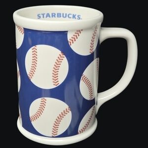 2007 Starbucks Blue and White Mug with Baseball Pattern
